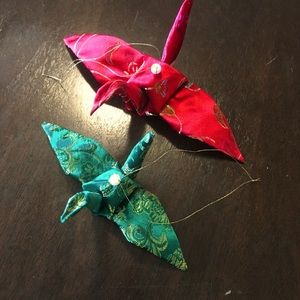 Set of origami crane ornaments